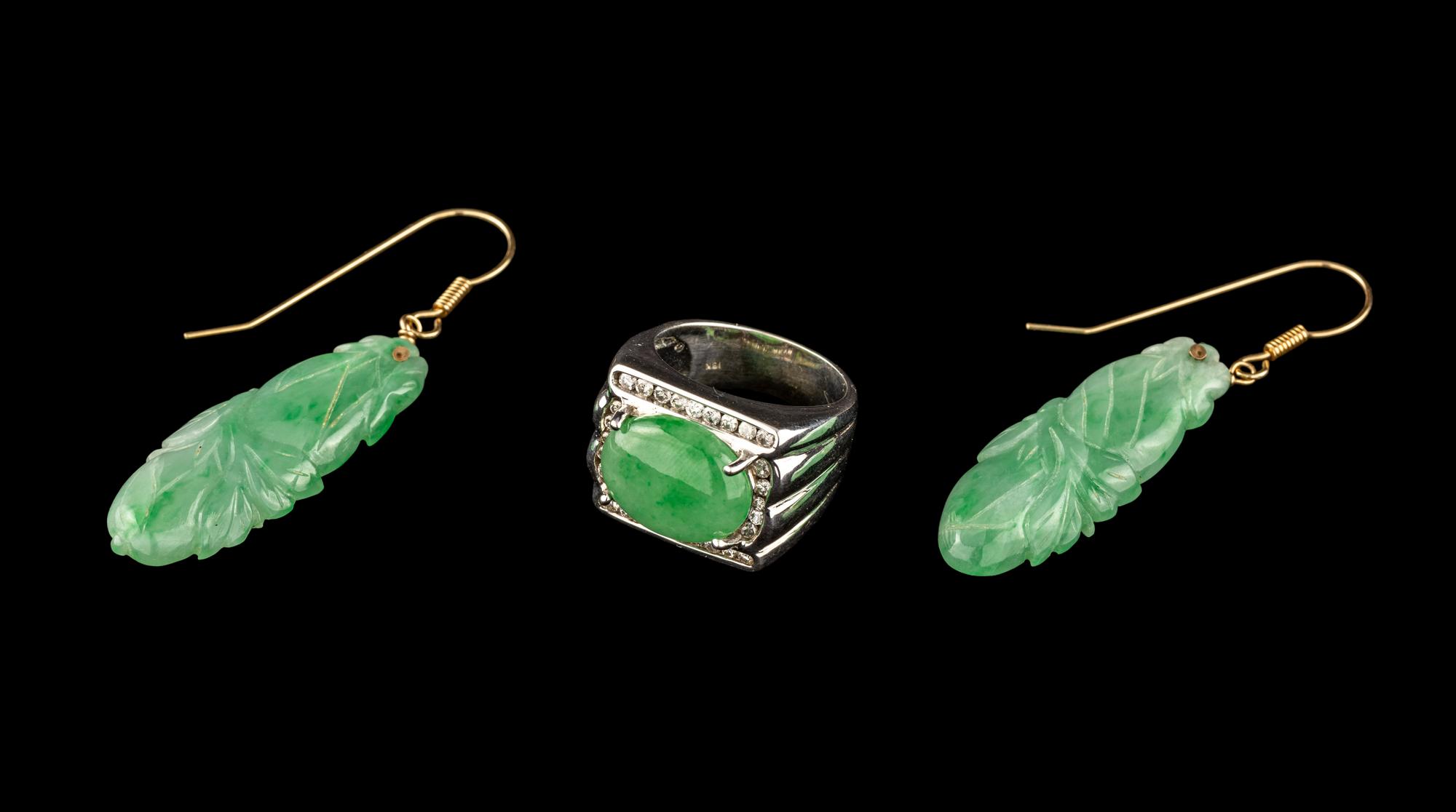 Three Chinese Apple Green Jadeite Jewelry