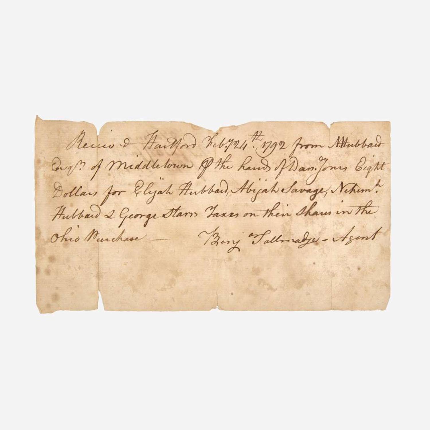 [American Revolution] Tallmadge, Benjamin Autograph Document, signed