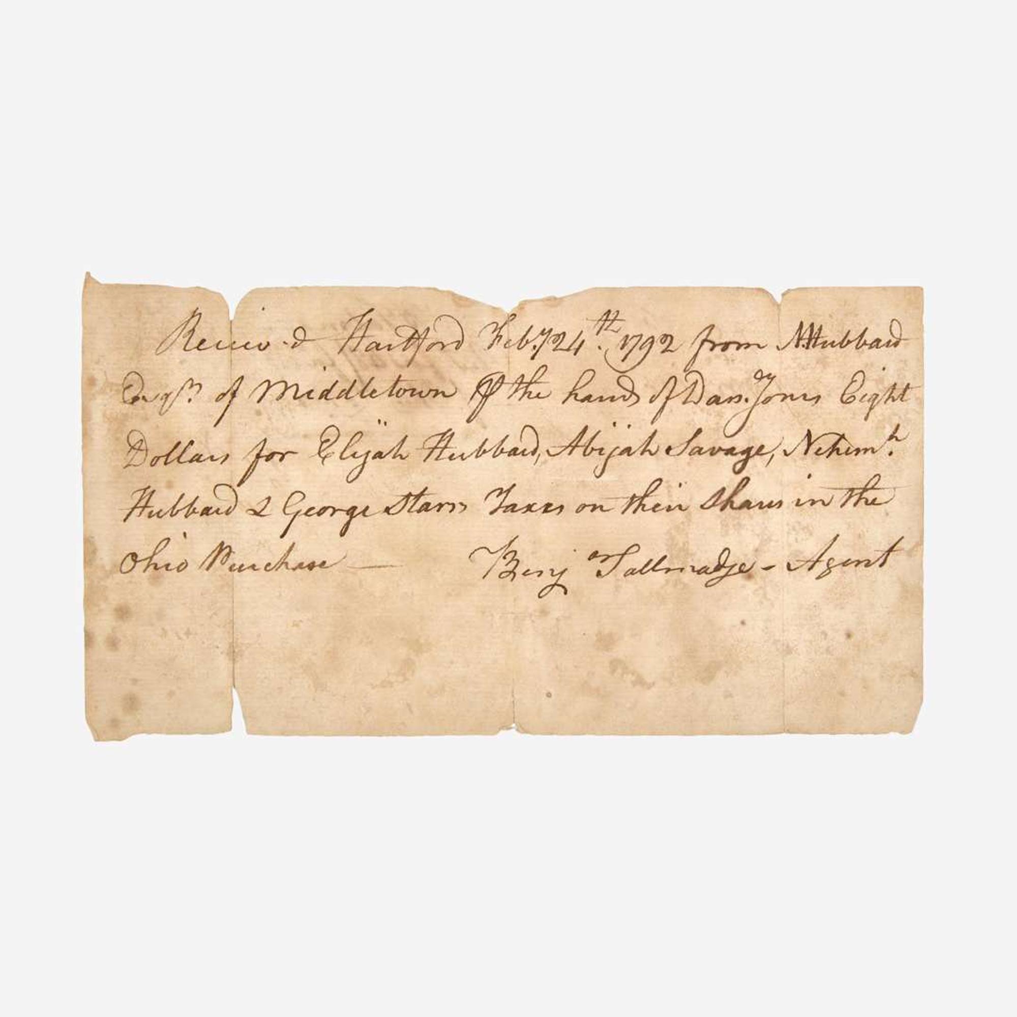 [American Revolution] Tallmadge, Benjamin Autograph Document, signed