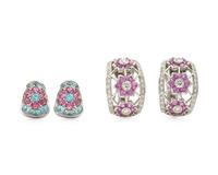 Two Pairs of White Gold and Multigem Earrings