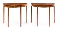 A Pair of Edwardian Style Marquetry Console Tables Height 29 x width 35 3/4 x depth 17 3/4 inches. — 20TH CENTURY