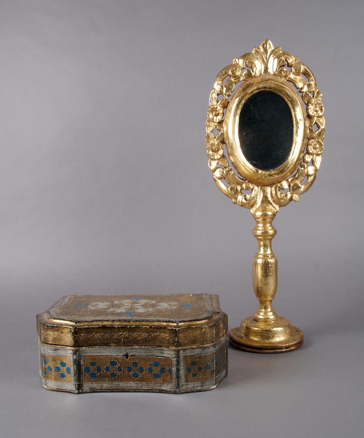 A Venetian Style Painted Table Box, Width of first 11 3/4 inches.