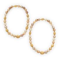 Yvel, Pair of Convertible Semi-Baroque Golden Cultured Pearl and Yellow Gold Necklaces