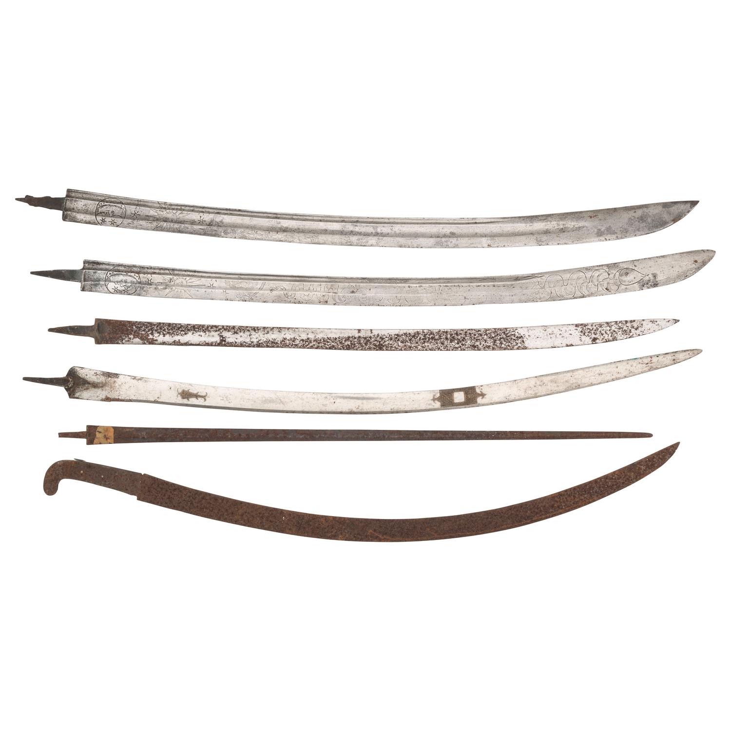 Lot of 6 Etched and Curved Indo-Persian Sword Blades