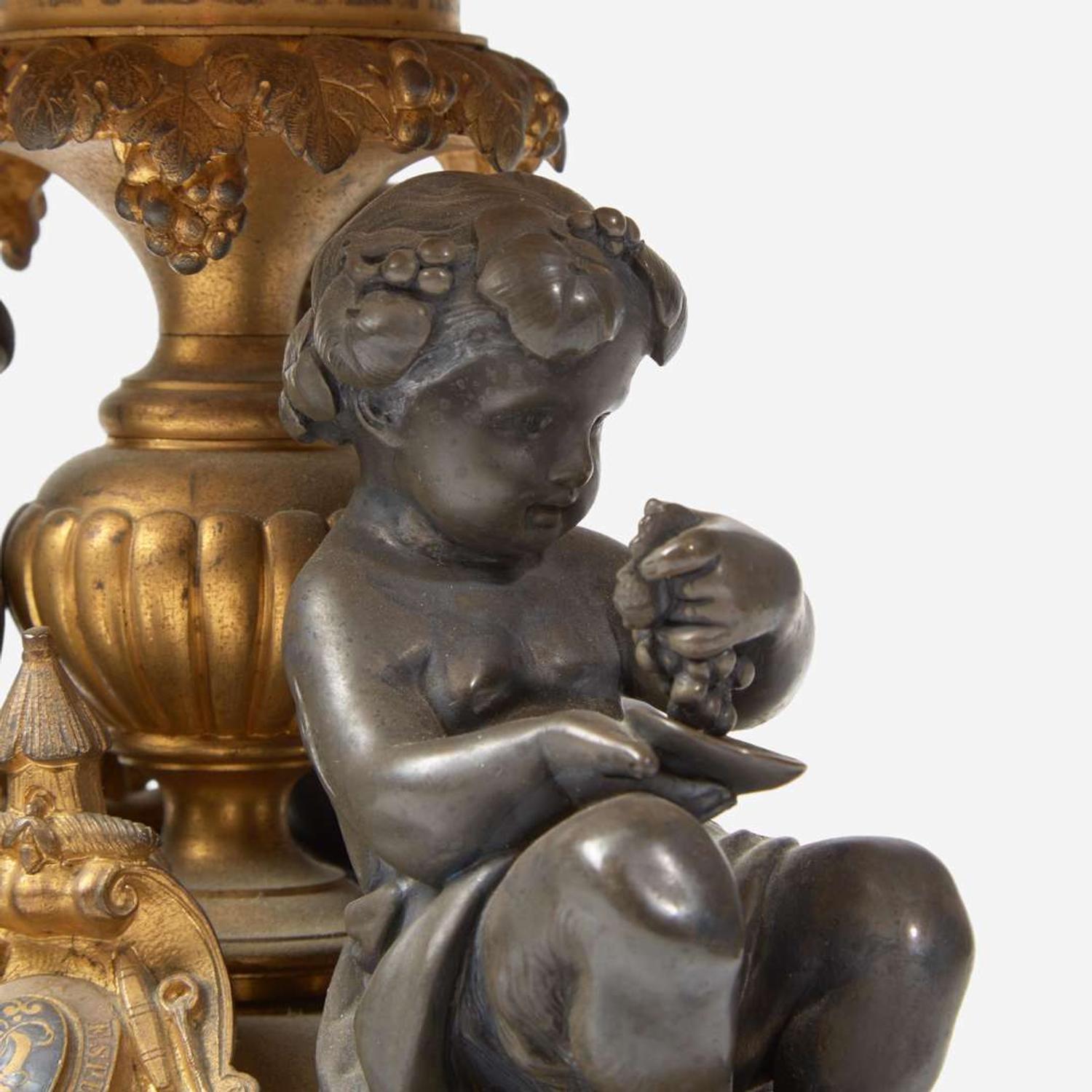 A pair of French Napoleon III patinated and gilt bronze tazza with fauns Bearing marks for Henri Picard (French, active 1831-1864), late 19th century