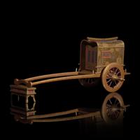 A Japanese Gilt Lacquer Carriage-Form Koro with Stand, Meiji Period
