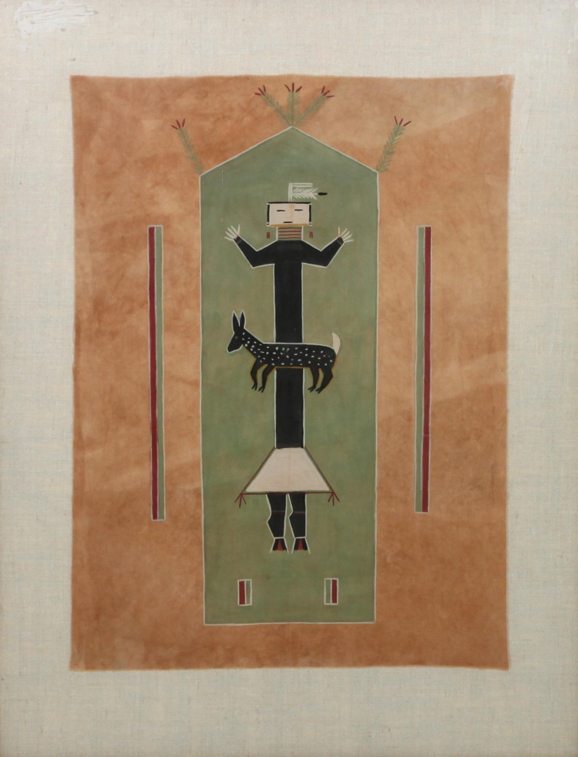 Attributed to Bruce Hathale, (Dine, 20th Century), Memory Painting of a Holy Girl with a Deer Across her Stomach, 1987