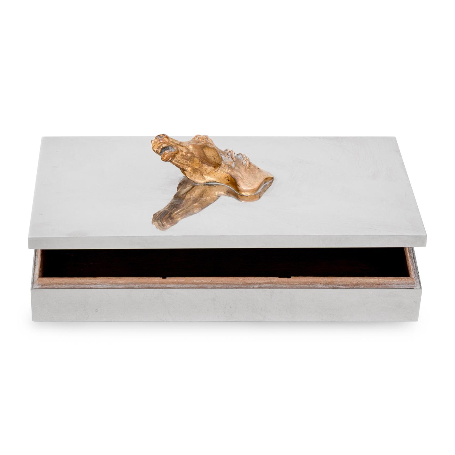 An Hermès Silver-Plate and Brass Horse Decorated Humidor