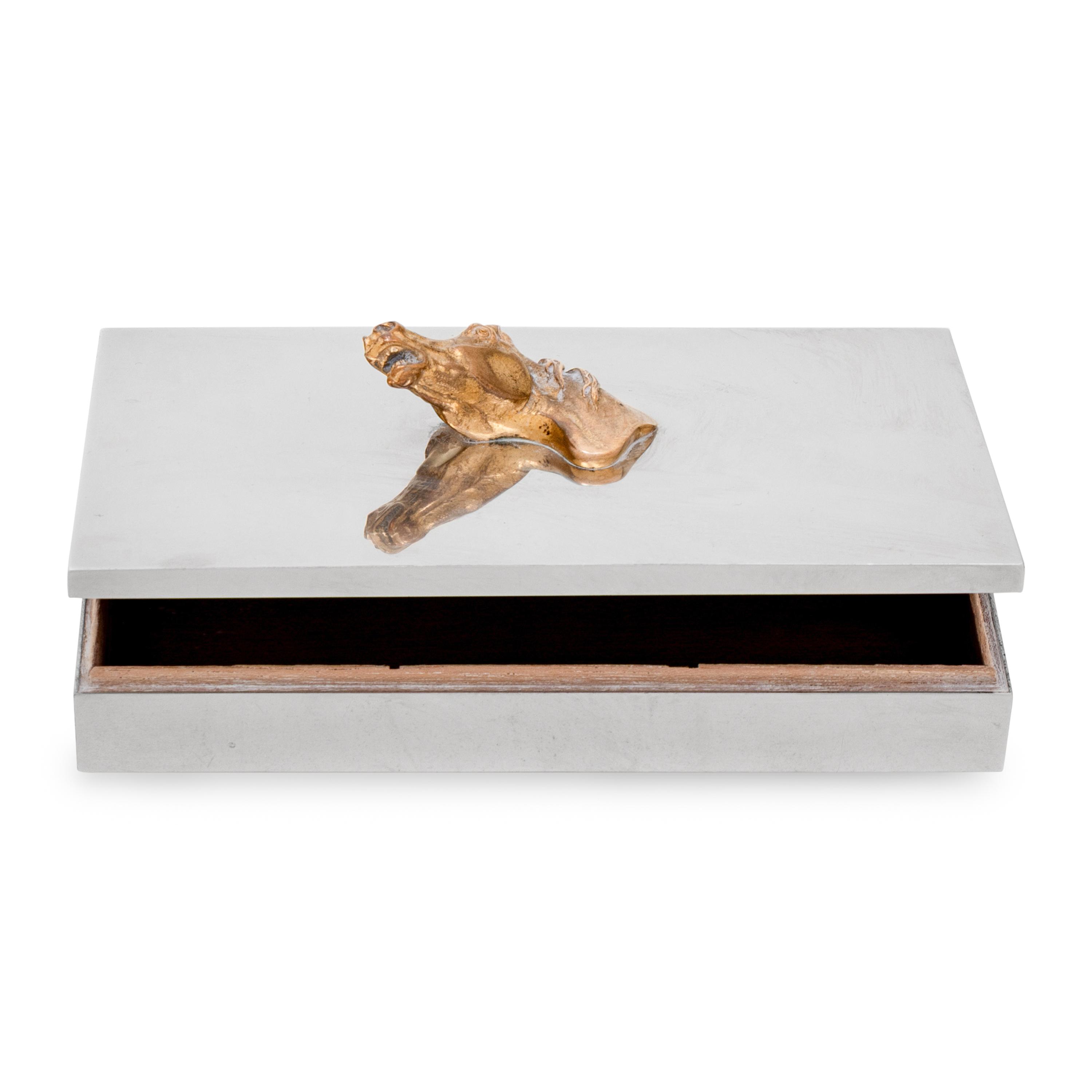 An Hermès Silver-Plate and Brass Horse Decorated Humidor