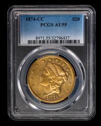 A United States 1874-CC Liberty Head $20 Gold Coin