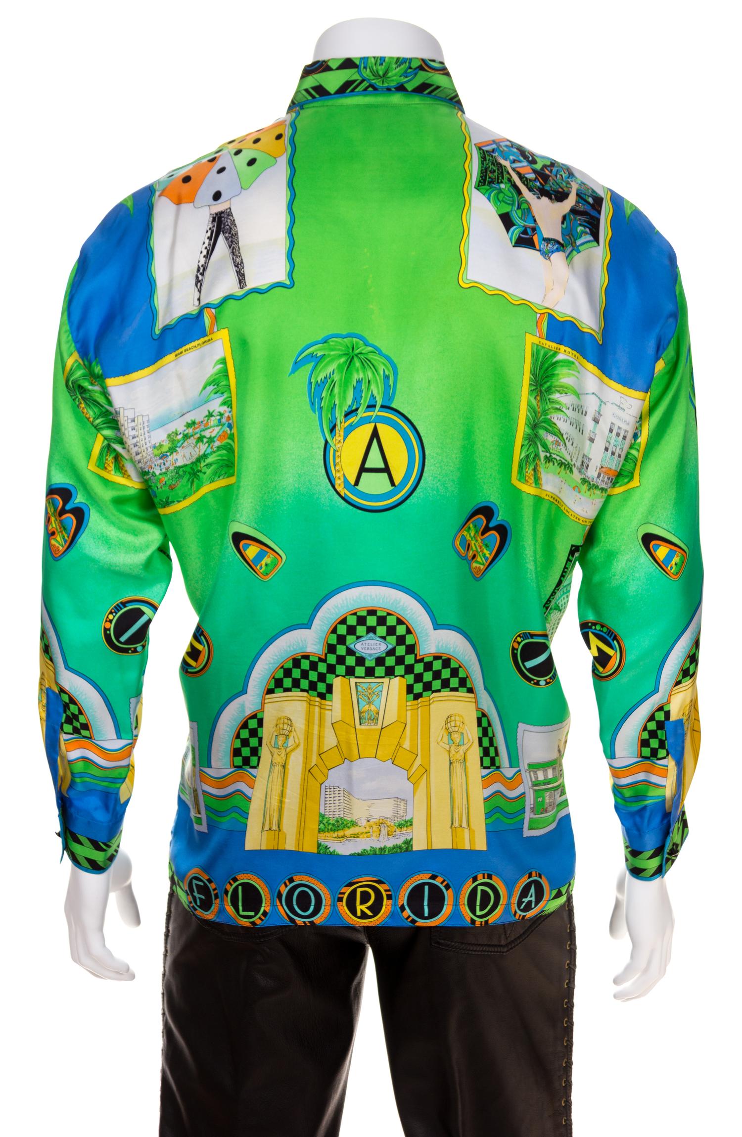 A Gianni Versace Silk Atelier Print Shirt, Size 48.