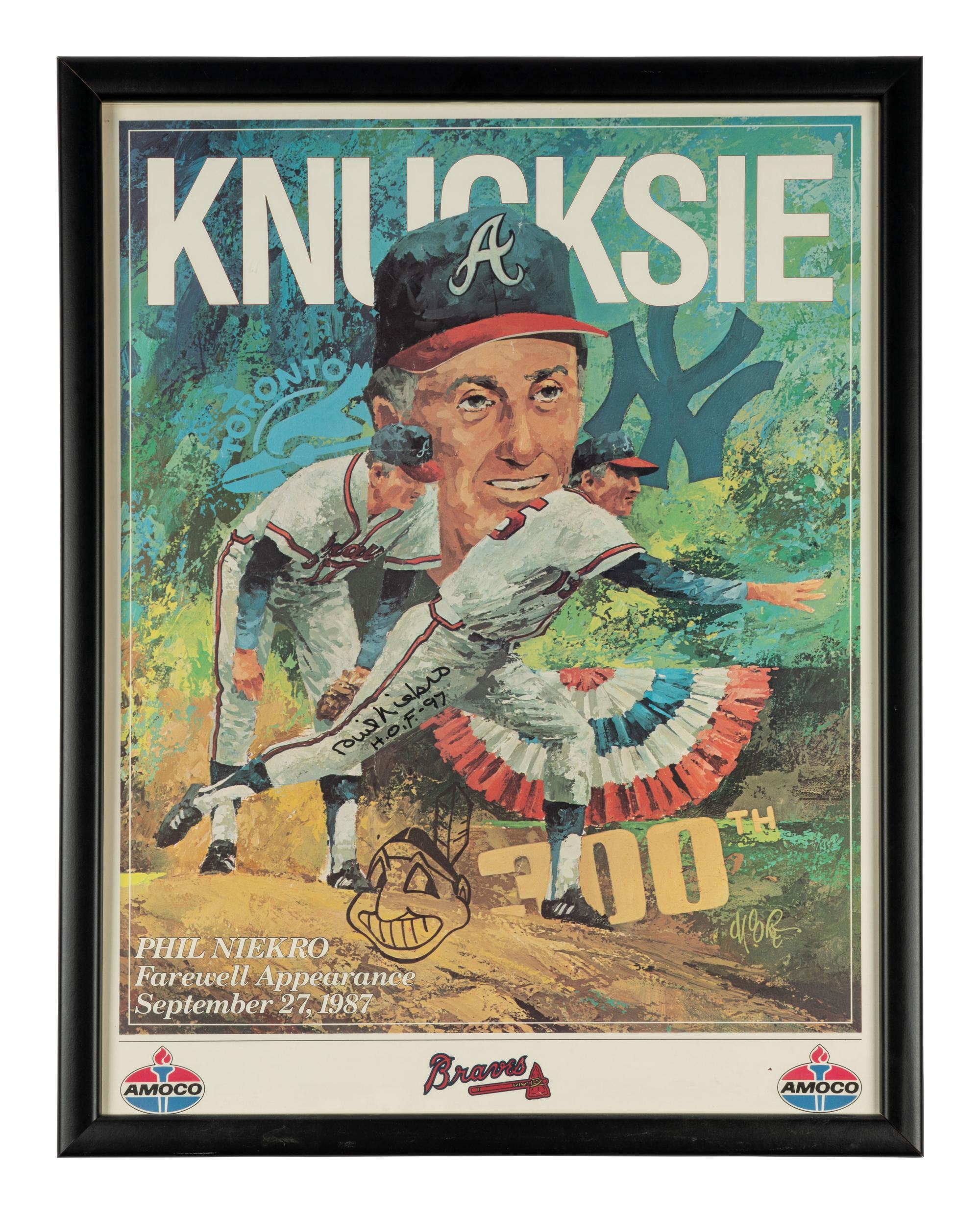 A Phil Niekro Signed Autograph "Knucksie" Print with Unique Chief Wahoo Sketch Drawn by Niekro (Beckett Authentication Services)