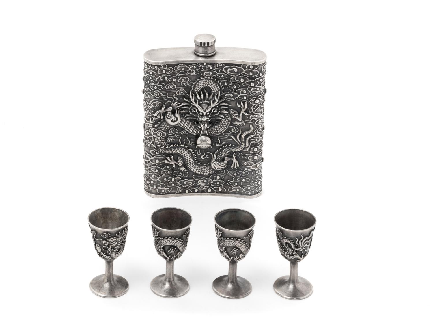 A Chinese Export Silver Drink Set