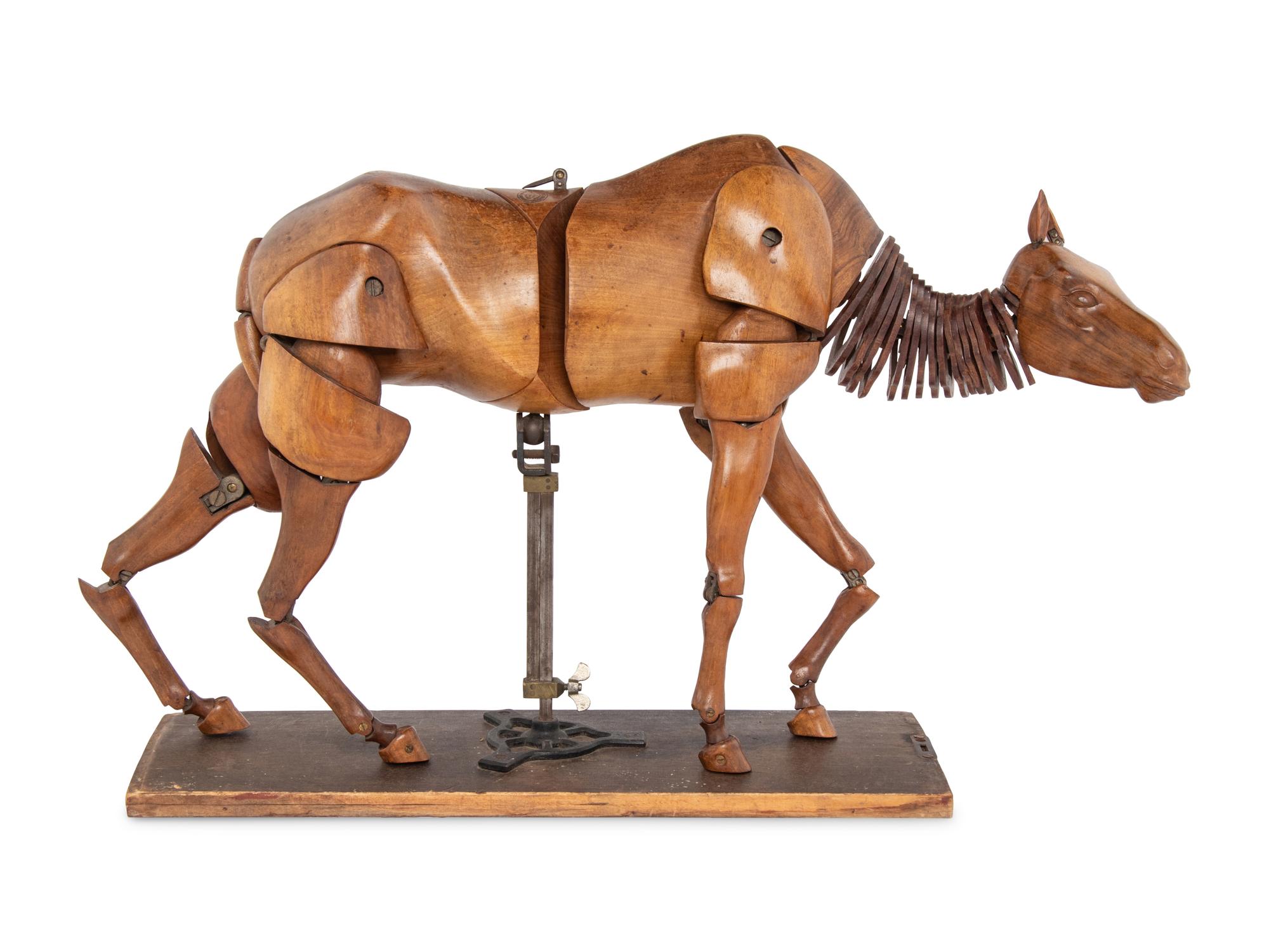 A French Articulated Walnut Maquette of a Horse