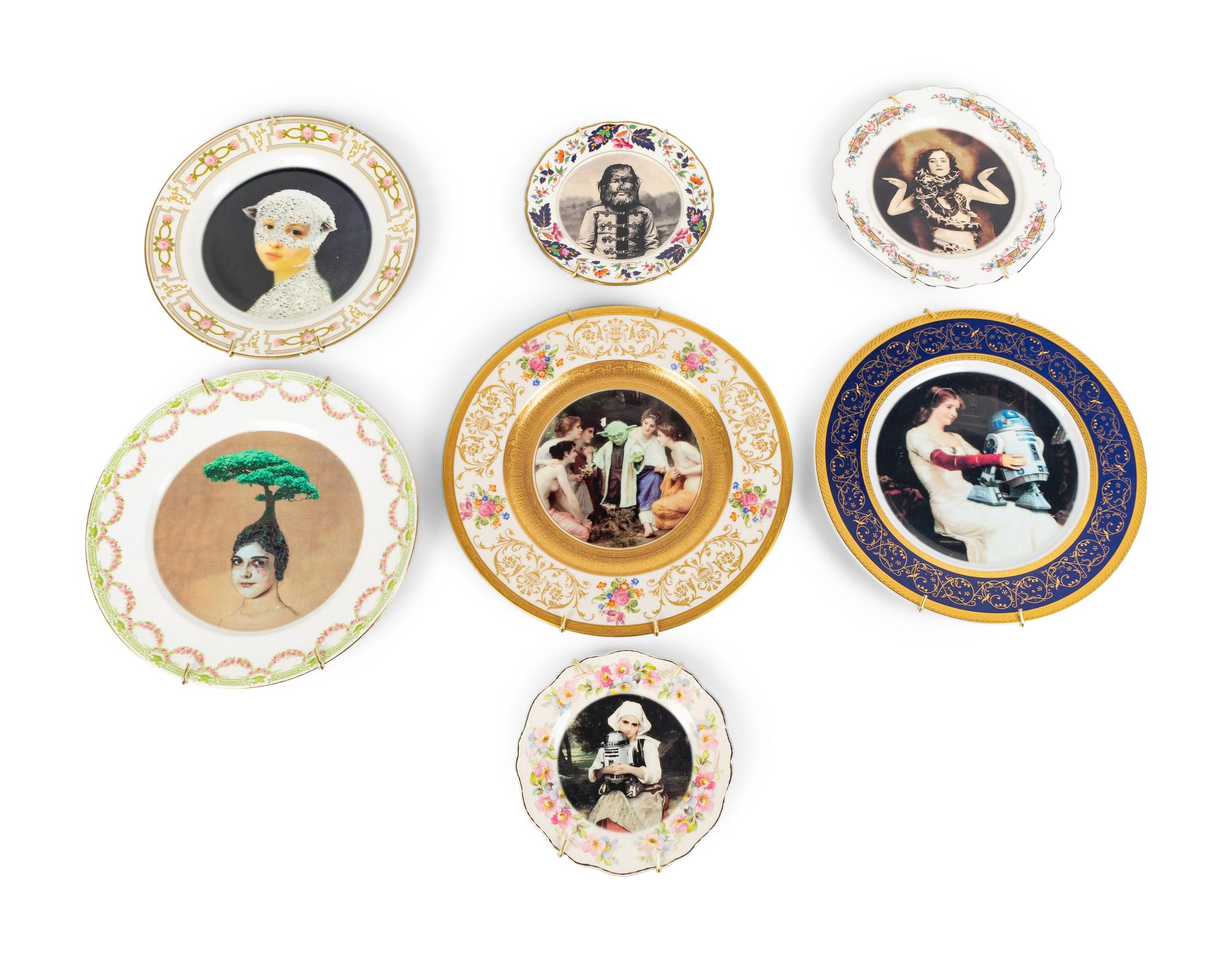 A Group of Seven Antique Altered Porcelain Plates — 20TH CENTURY