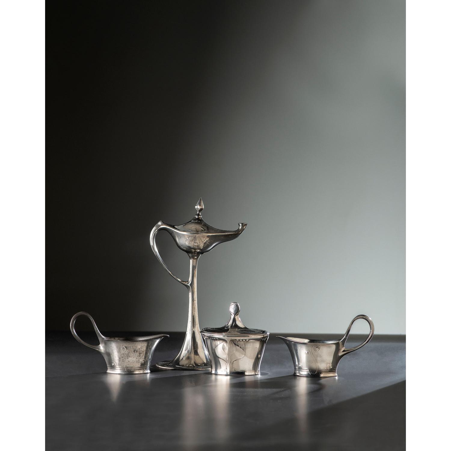 Four Kayserzinn Jugendstil Pewter Wares