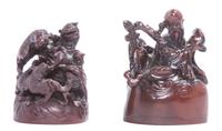 Two Small Chinese Carved Wood Figures Height of taller 2 3/4 inches.