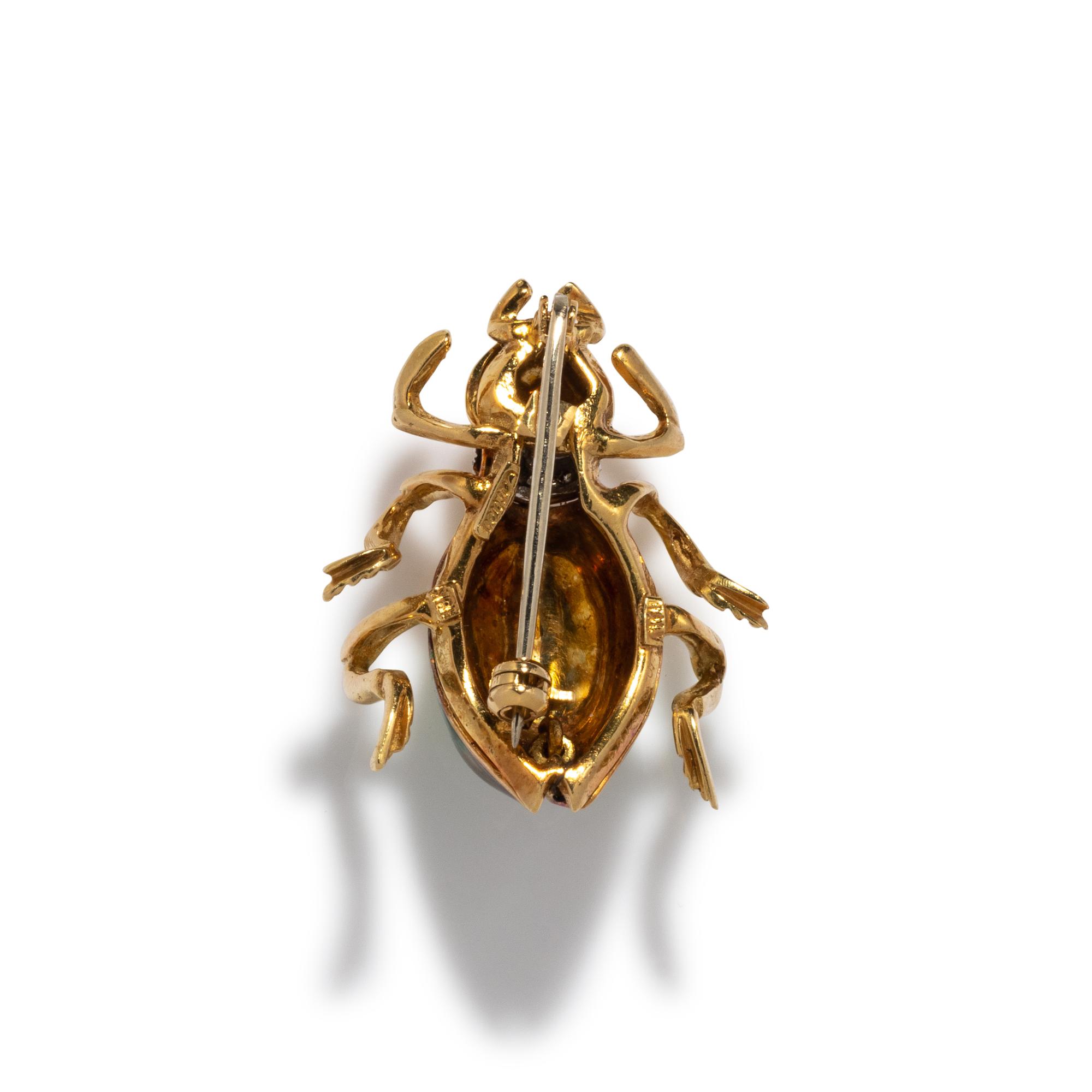 CARTIER, YELLOW GOLD, DIAMOND AND ENAMEL BEETLE BROOCH
