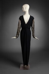 Bob Mackie Pleated V-Neck Dress with Embellished Sleeves, 1980-90s