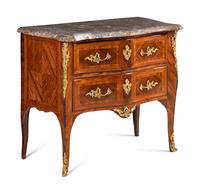 A Louis XV Gilt Bronze Mounted Kingwood and Tulipwood Marble-Top Commode