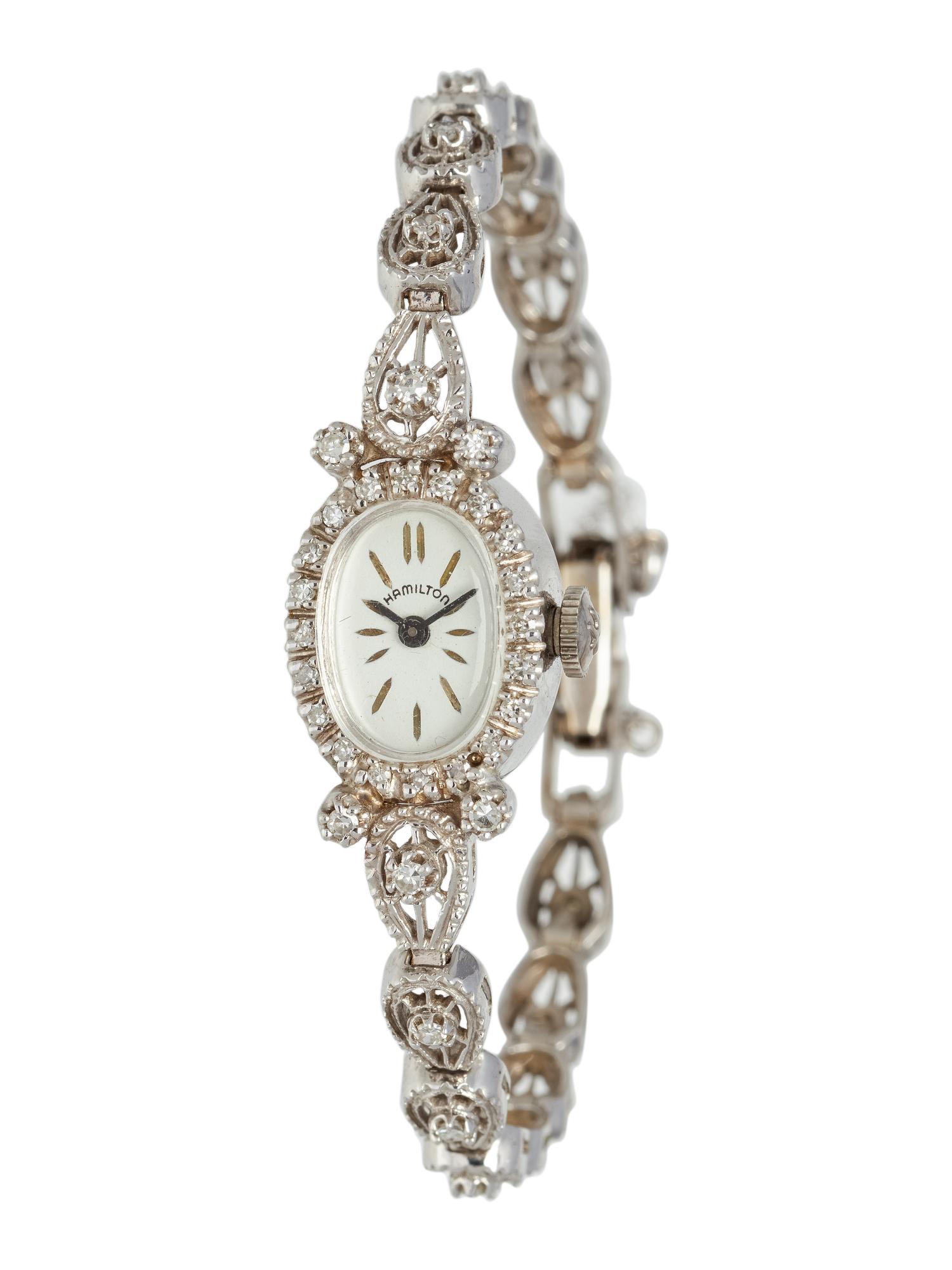 HAMILTON, 14K WHITE GOLD AND DIAMOND WRISTWATCH