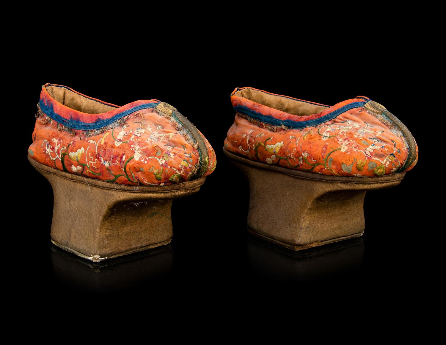 A Pair of Chinese Embroidered Silk Lady's Shoes