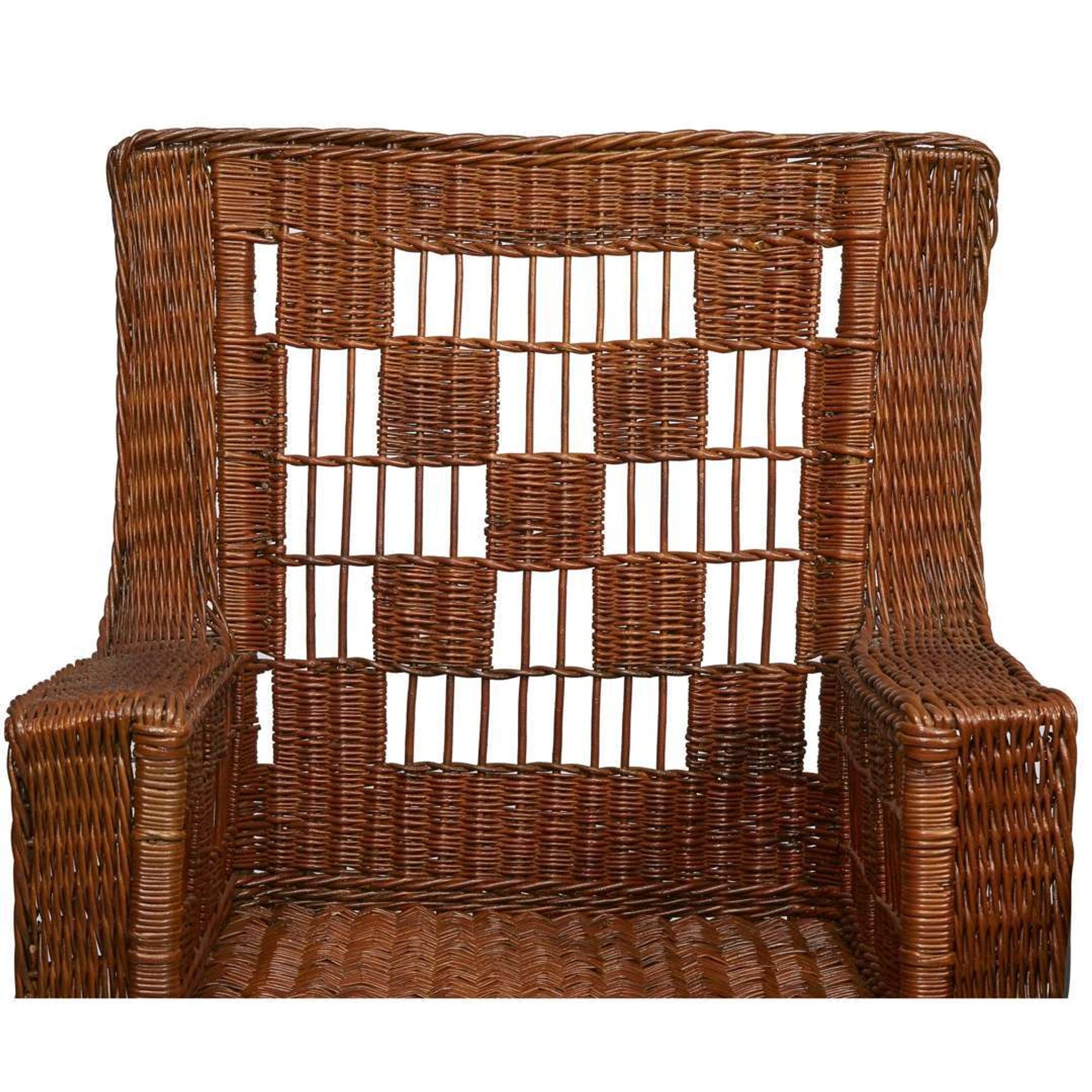 A pair of Arts & Crafts willow and leather armchairs american, circa 1905-1910