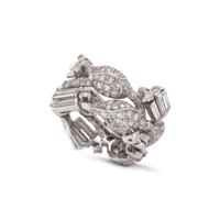 PLATINUM AND DIAMOND FLORAL MOTIF RING