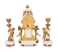 A French Gilt Bronze Mounted Marble Clock Garniture