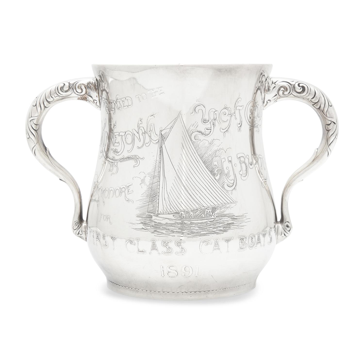 An Aesthetic Movement Sterling Silver Two-Handled Yacht Racing Trophy