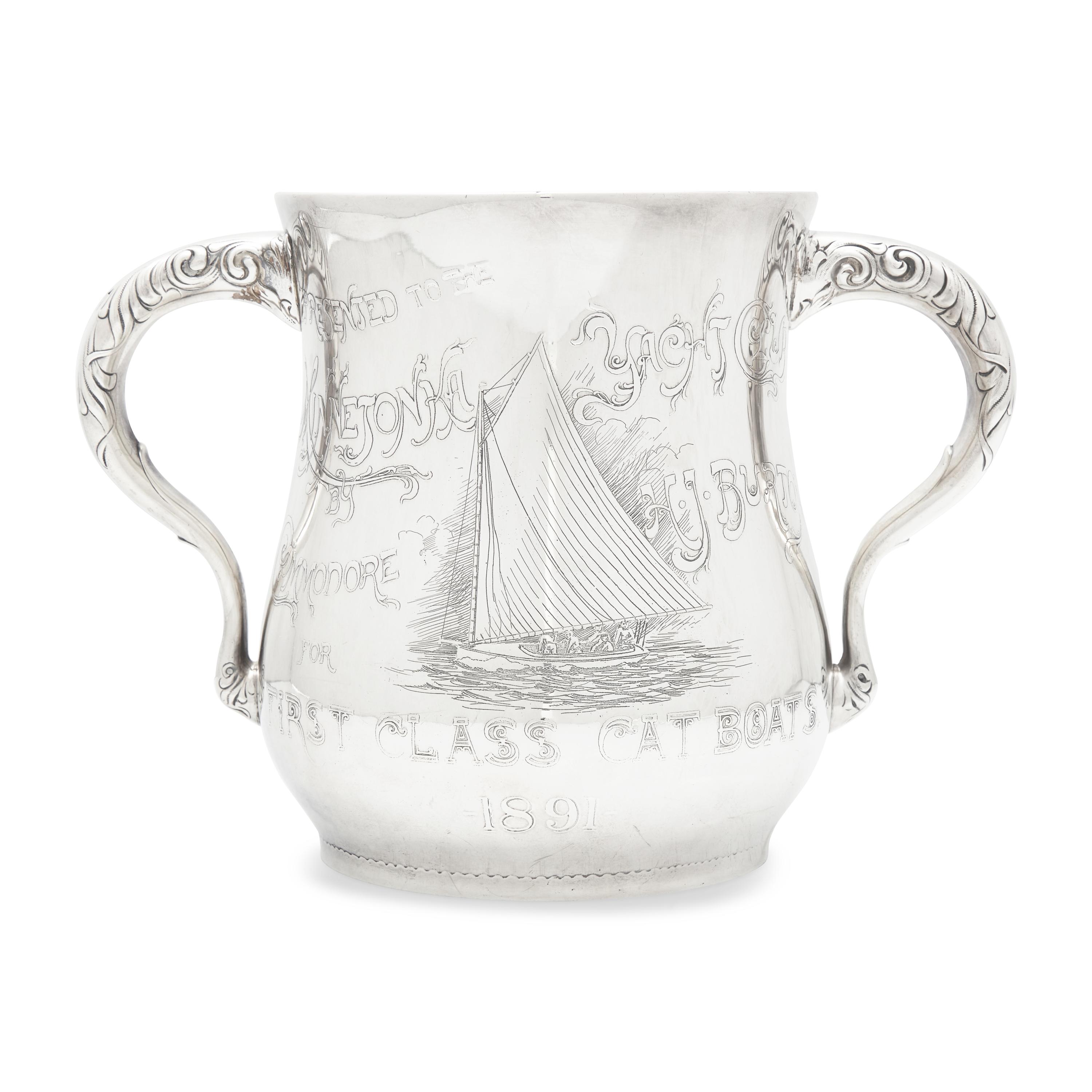 An Aesthetic Movement Sterling Silver Two-Handled Yacht Racing Trophy