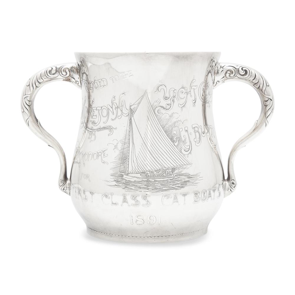 An Aesthetic Movement Sterling Silver Two-Handled Yacht Racing Trophy