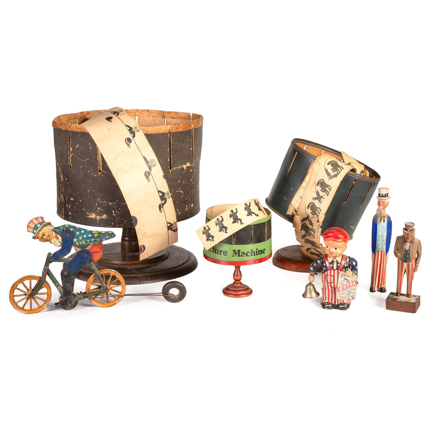 Three Zoetropes and A Group of Patriotic Toys