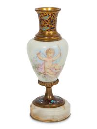 A French Porcelain, Onyx and Champlevé Vase
