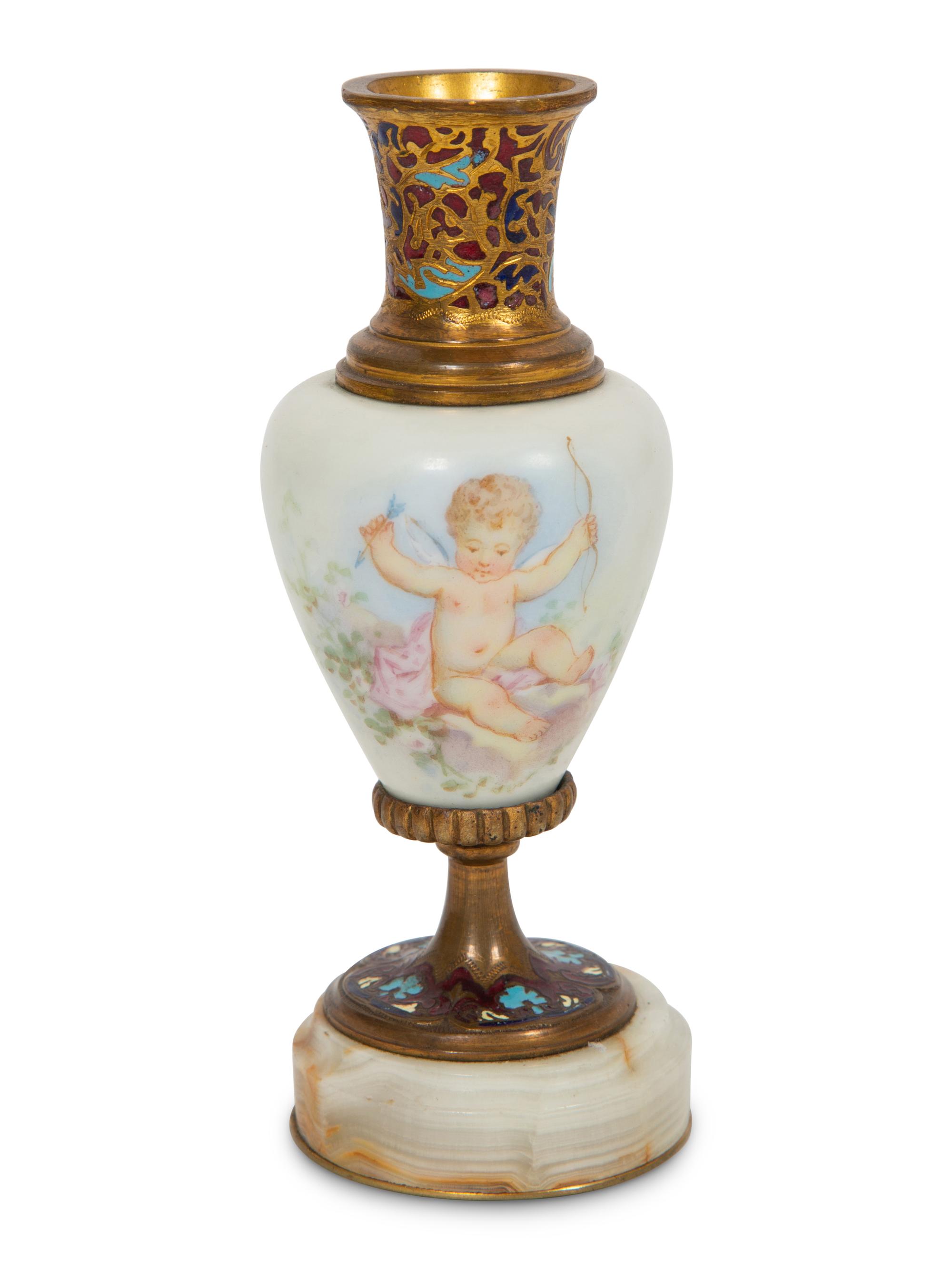 A French Porcelain, Onyx and Champlevé Vase