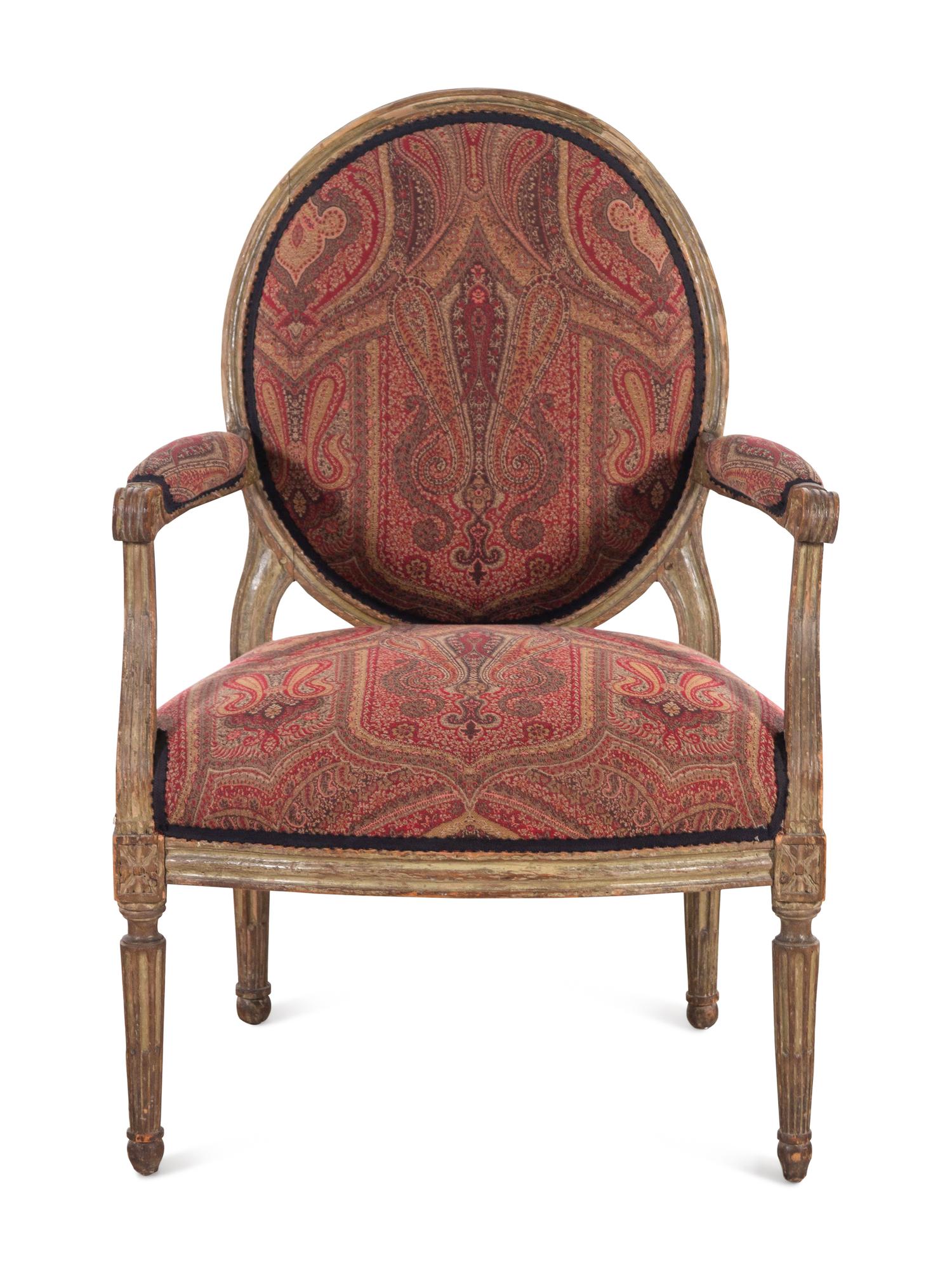 A Louis XVI Painted Fauteuil with English Upholstery