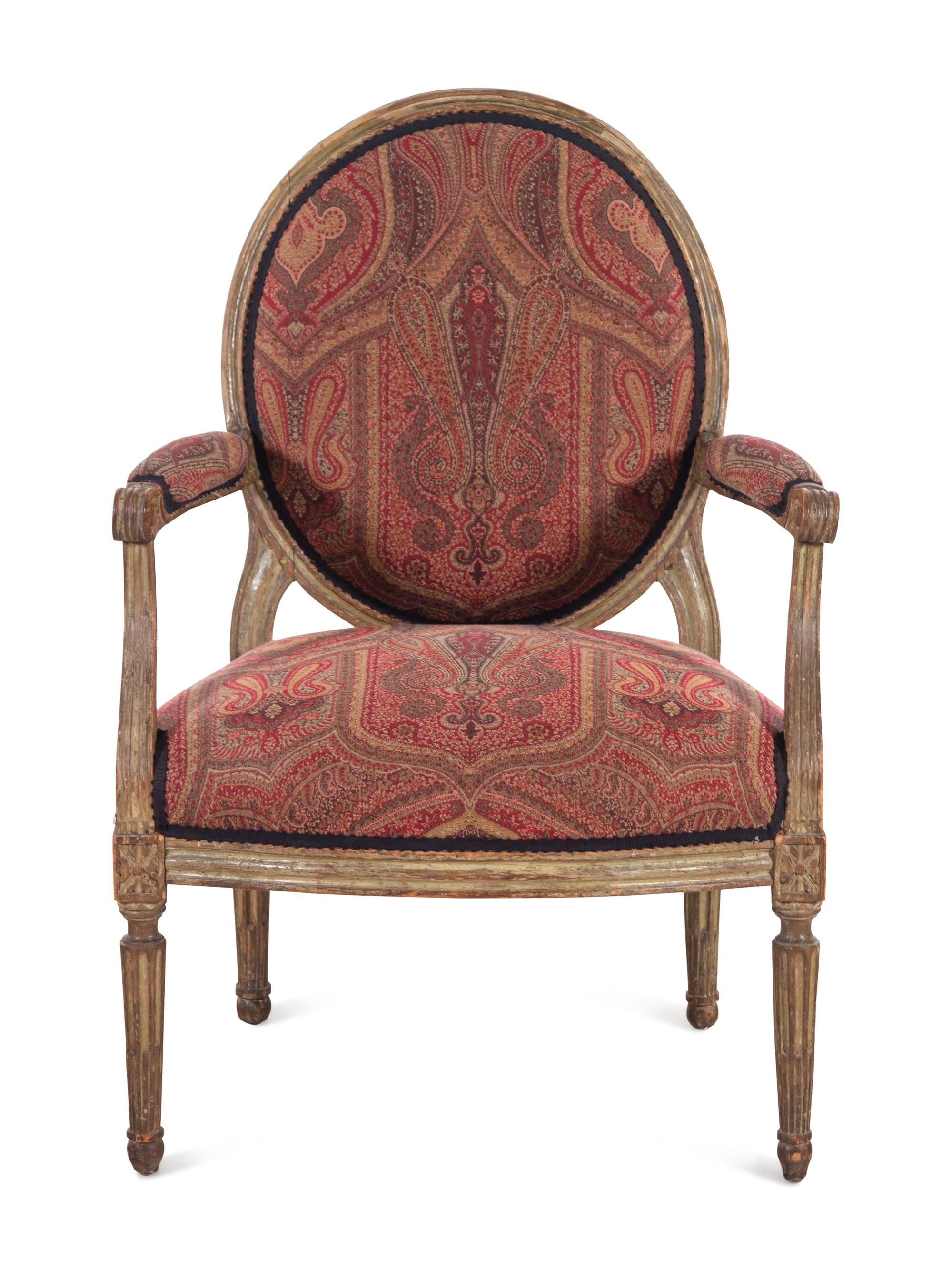 A Louis XVI Painted Fauteuil with English Upholstery