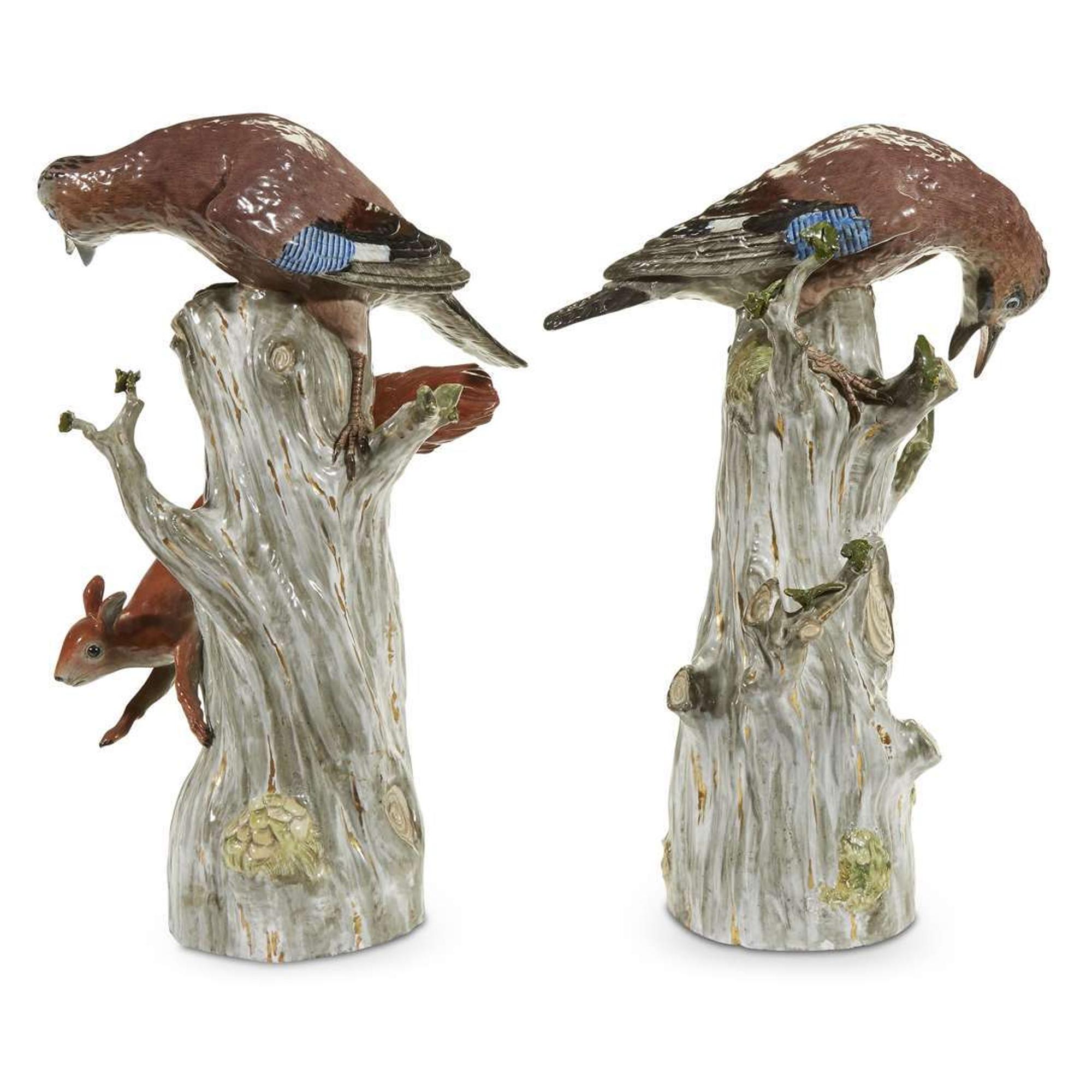 A pair of Meissen porcelain animal figural groups 1815-1860