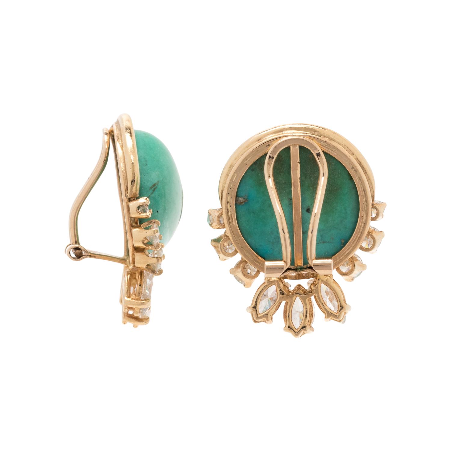 TURQUOISE AND DIAMOND EARCLIPS