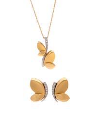 YELLOW GOLD AND DIAMOND BUTTERFLY SET