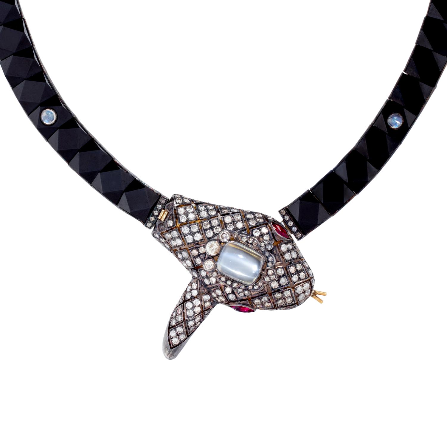 DIAMOND AND MULTIGEM SNAKE NECKLACE