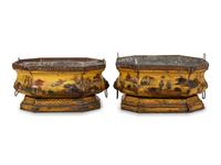 A Pair of Continental Tôle Peinte and Lead Jardinières