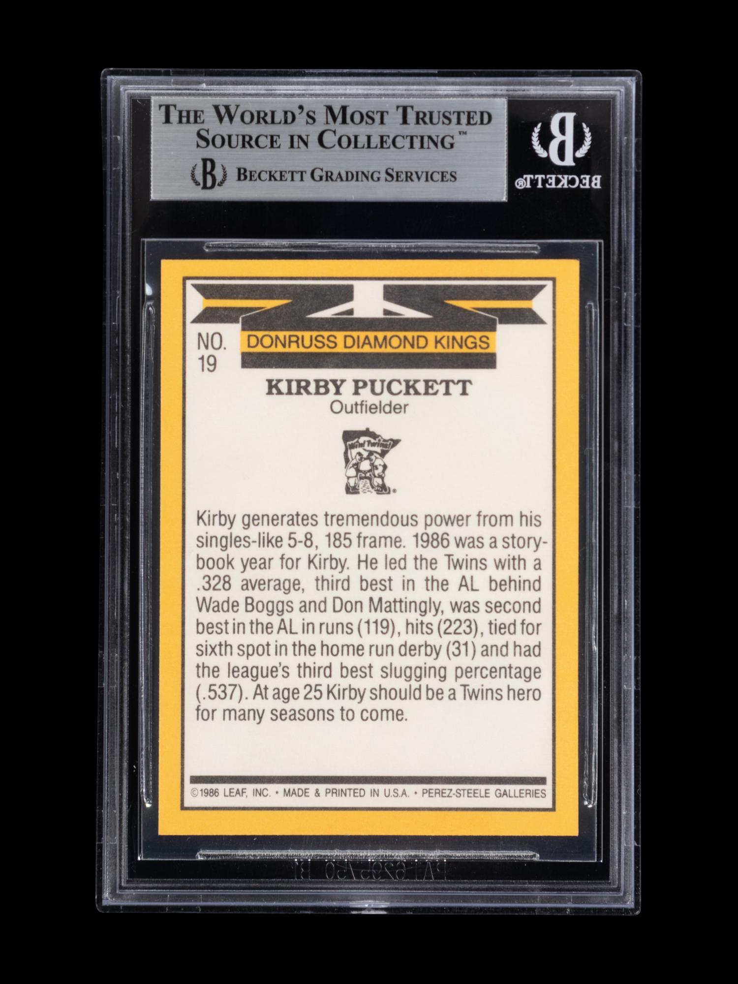 A 1987 Donruss Diamond Kings Kirby Puckett Signed Autograph Baseball Card No. 19 (Beckett Authentication Services BAS Certified)