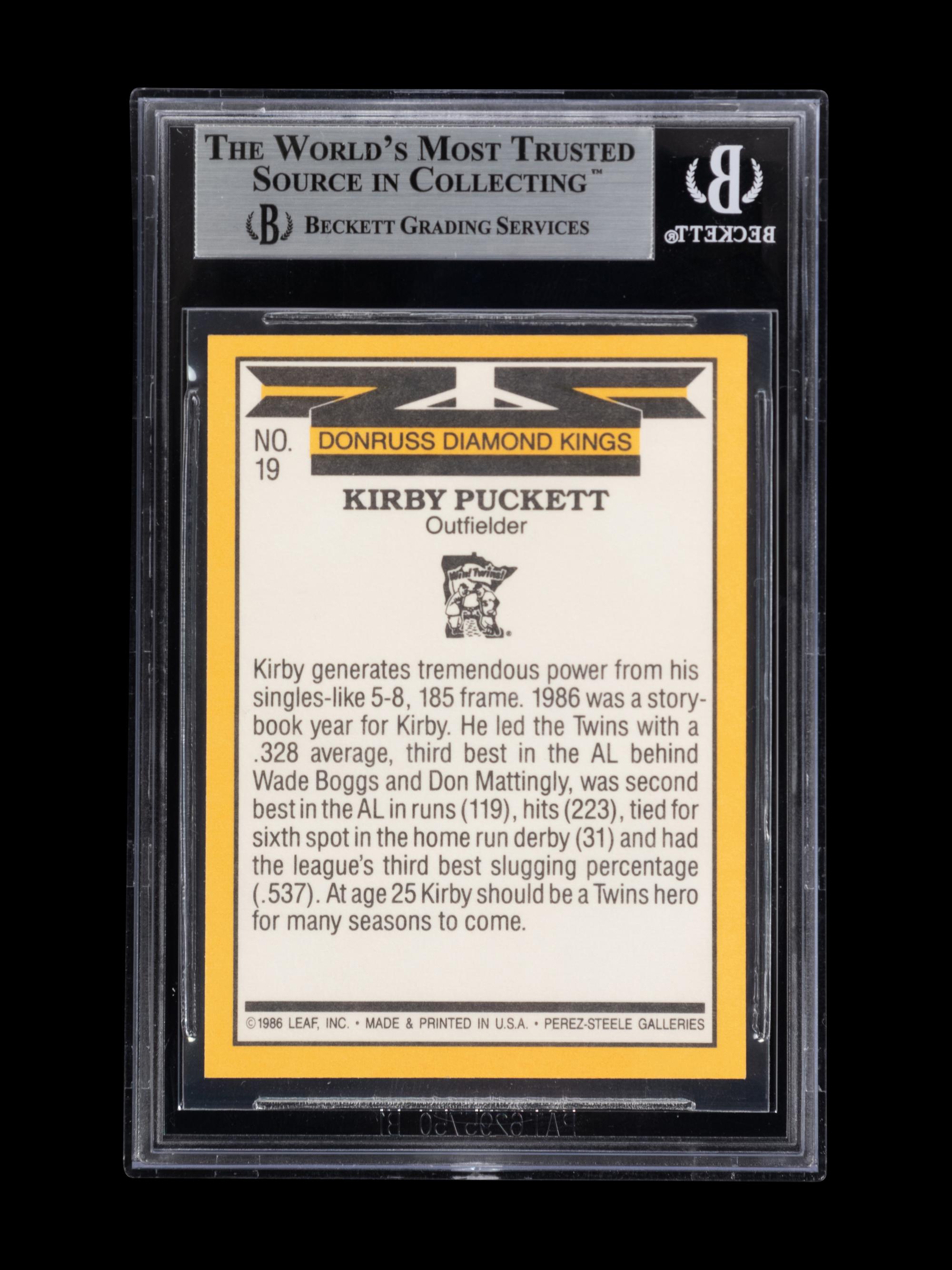 A 1987 Donruss Diamond Kings Kirby Puckett Signed Autograph Baseball Card No. 19 (Beckett Authentication Services BAS Certified)
