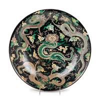 A Large Famille Noire Porcelain 'Dragon' Charger