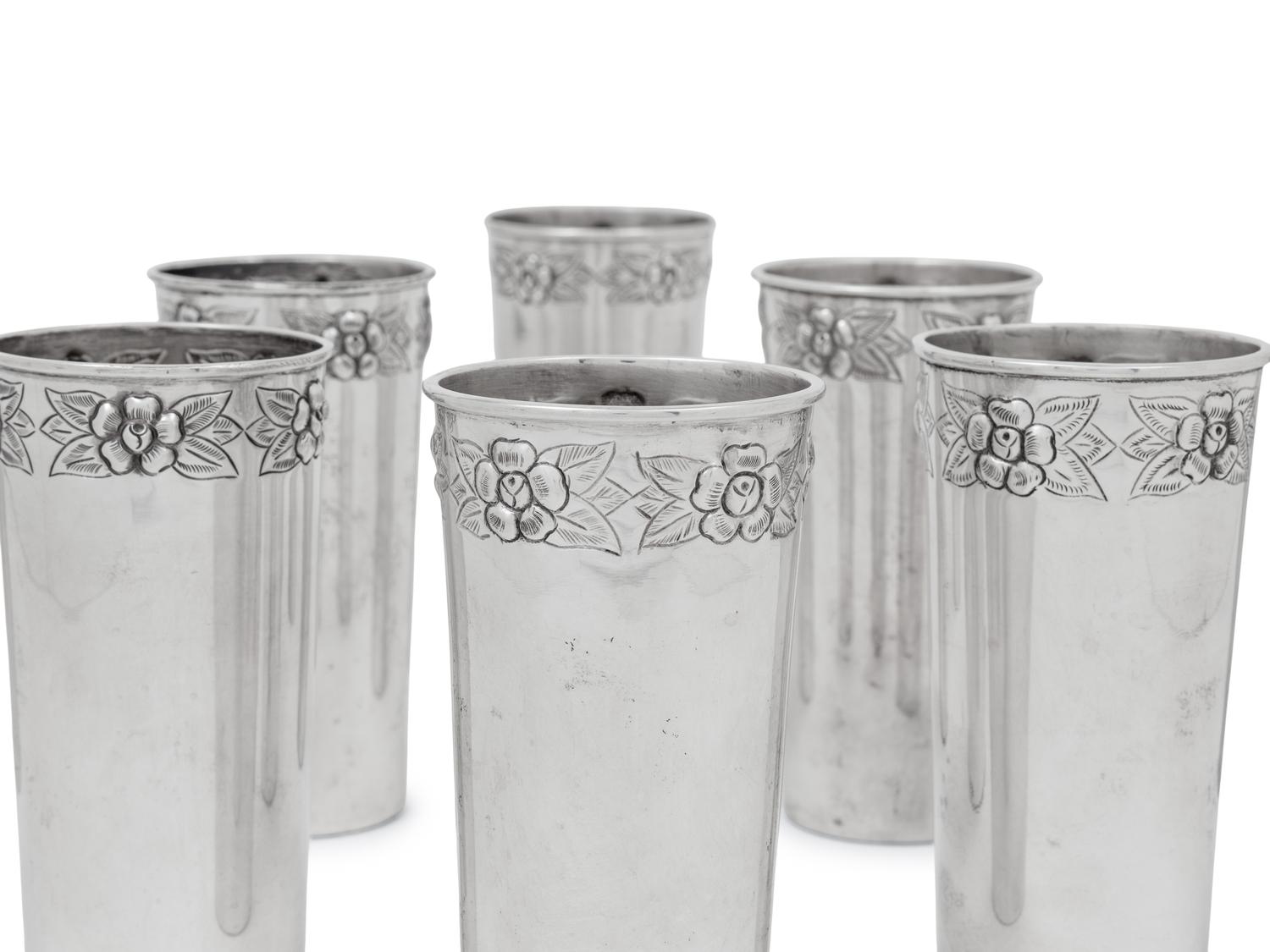 A Set of Eight Mexican Silver Tumblers