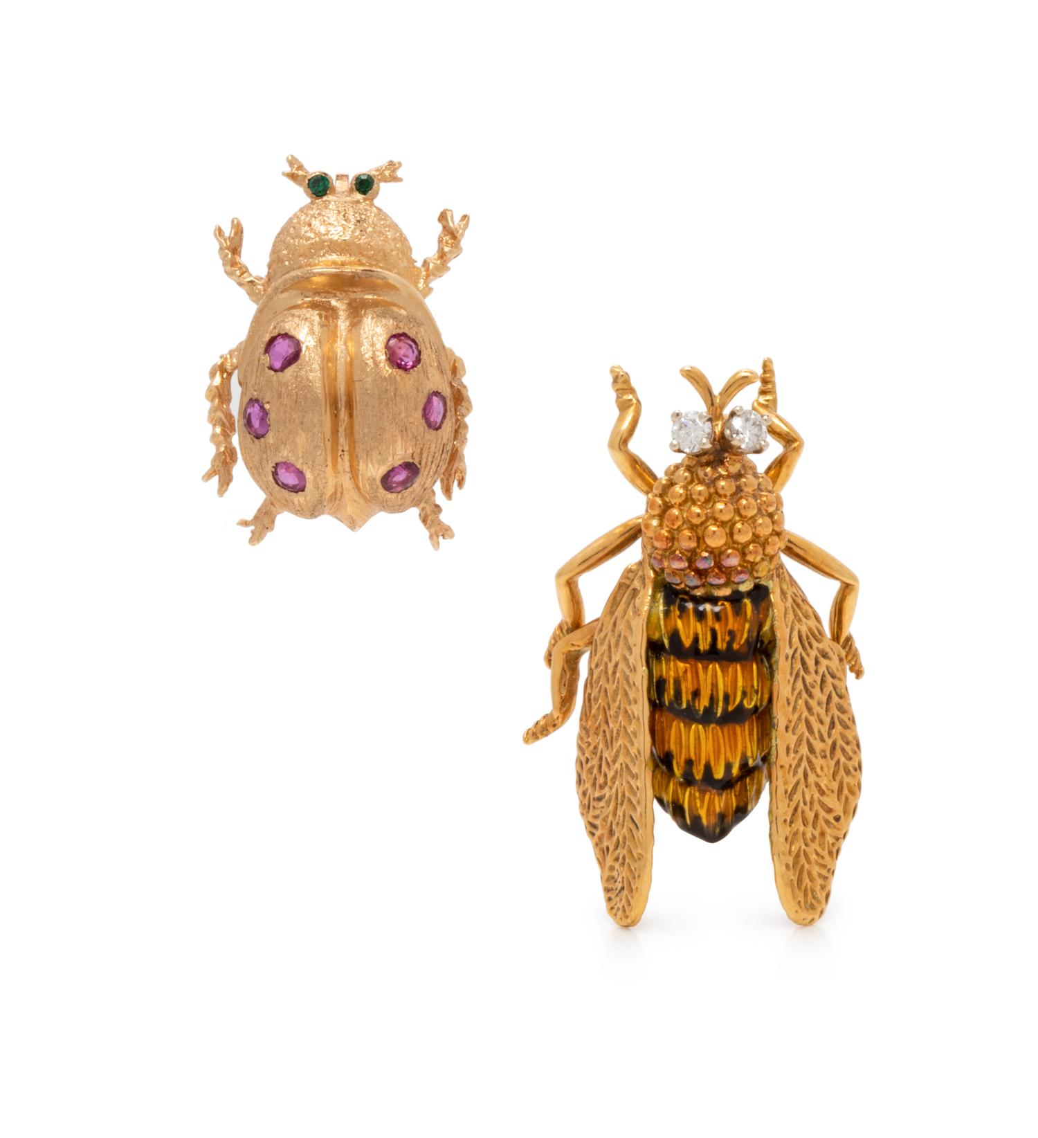 COLLECTION OF YELLOW GOLD INSECT BROOCHES
