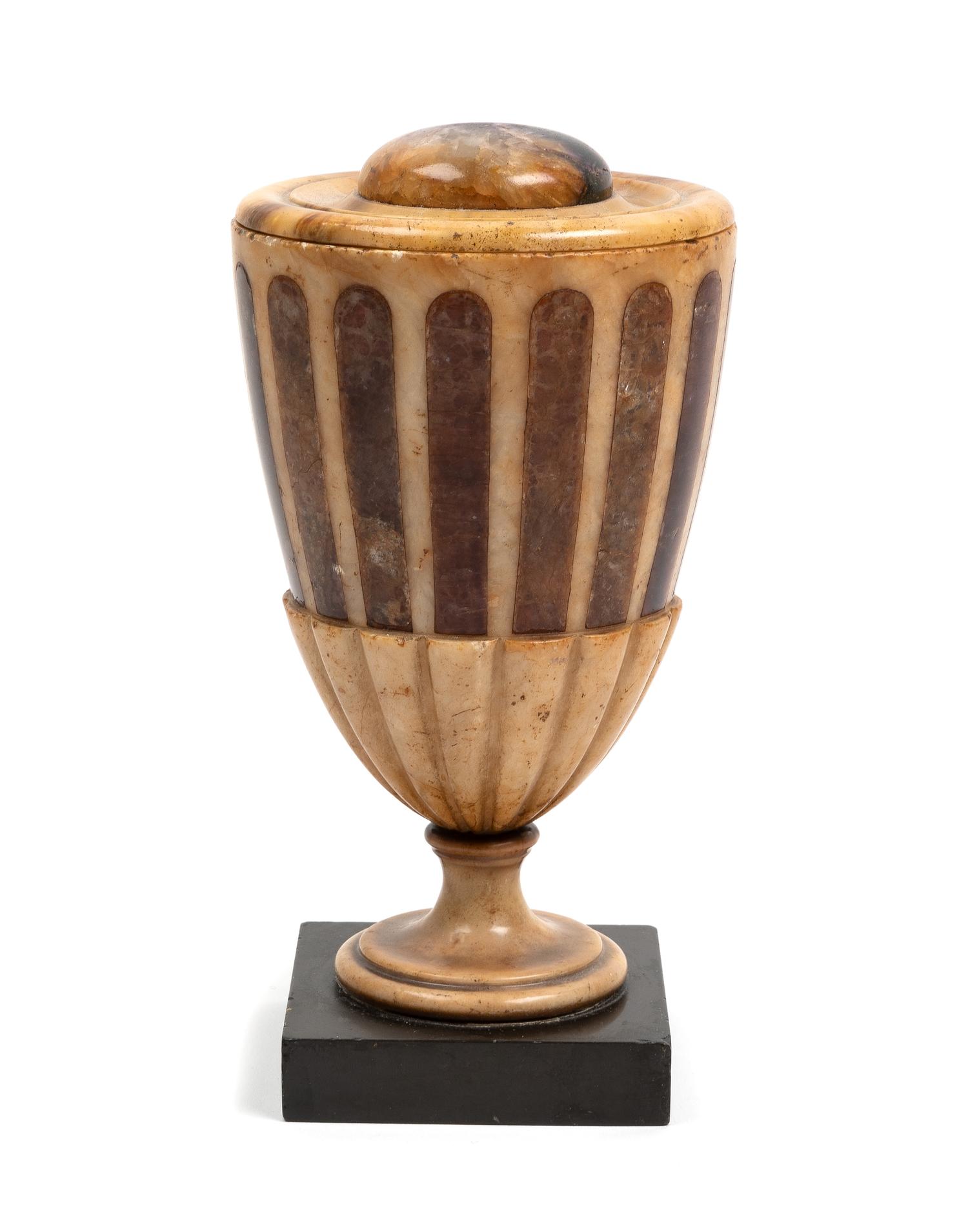 An English Inlaid Alabaster Urn and Cover Height 9 inches. — EARLY 19TH CENTURY