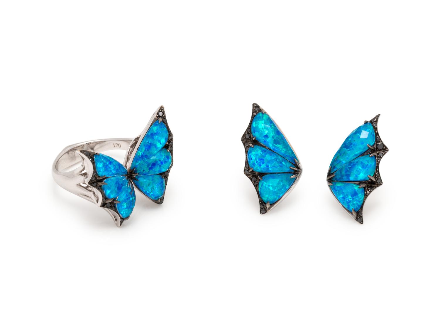 STEPHEN WEBSTER, OPAL DOUBLET AND BLACK DIAMOND 'FLY BY NIGHT' SET