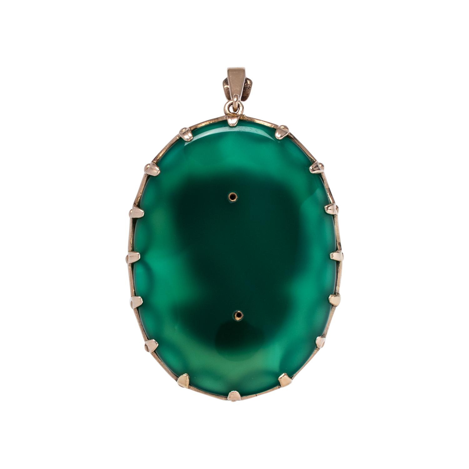 GREEN CHALCEDONY AND DIAMOND PENDANT